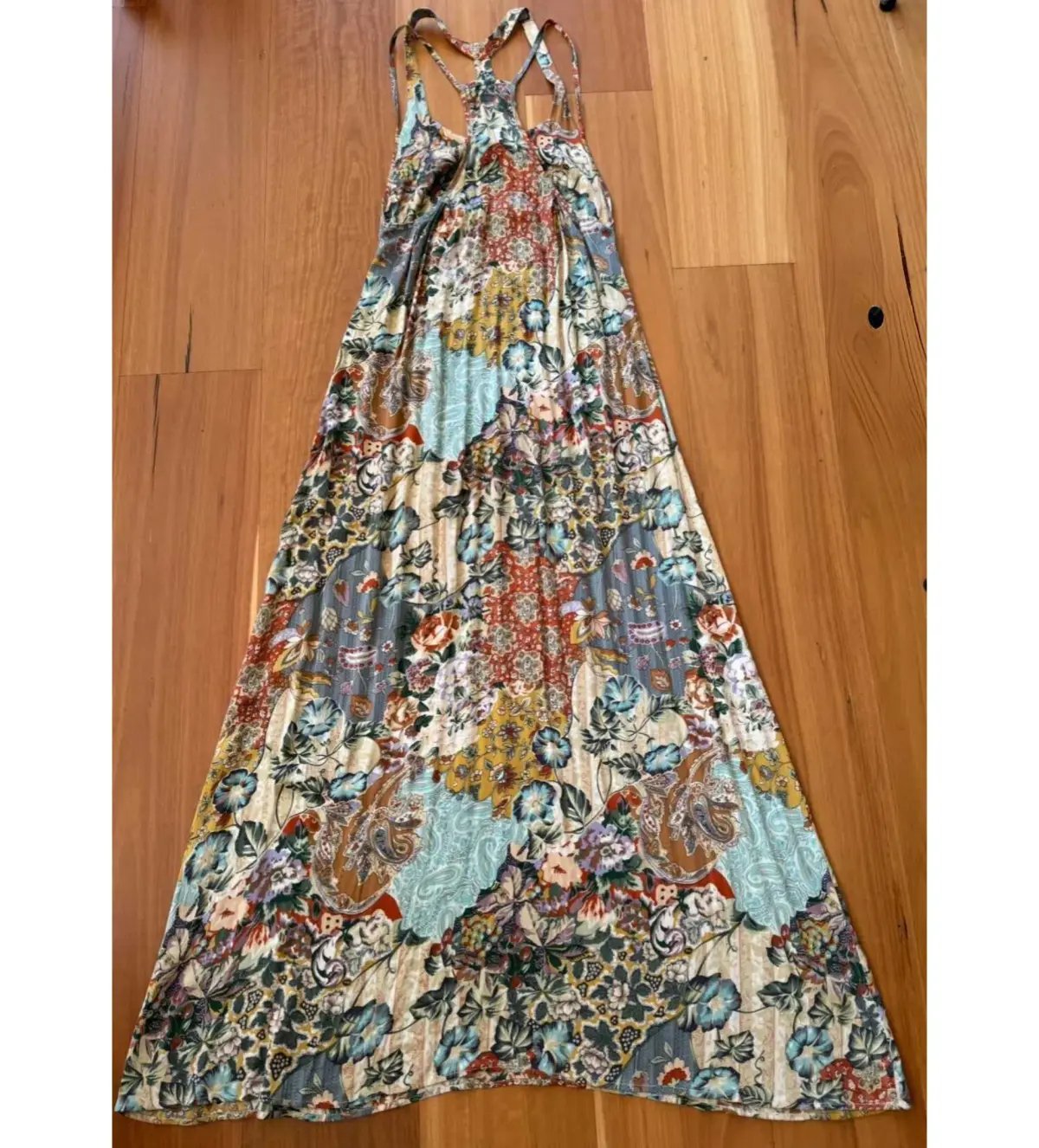 Marnie Skillings Bohemian Silk Maxi Dress Multi Floral Size S AU 8 photo 2