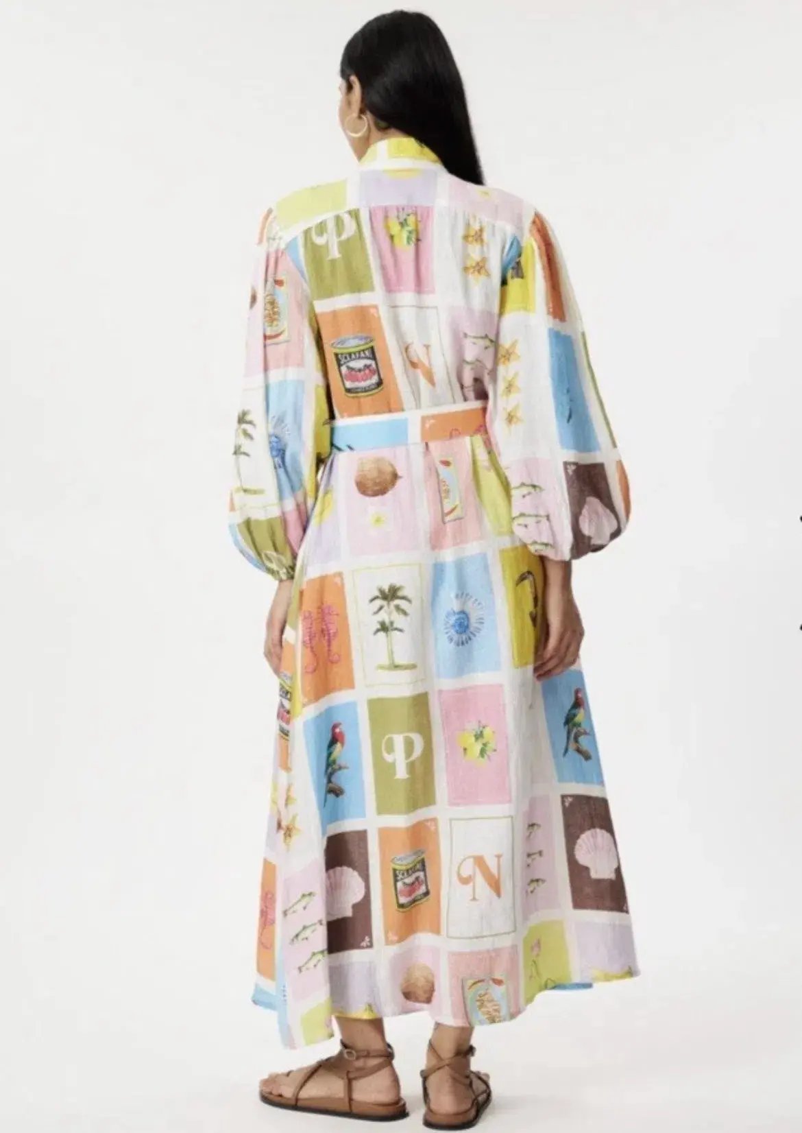 Palm Noosa Noddy Cartagena Dress Size 6  Linen Belted Long Sleeves Button Thru photo 2