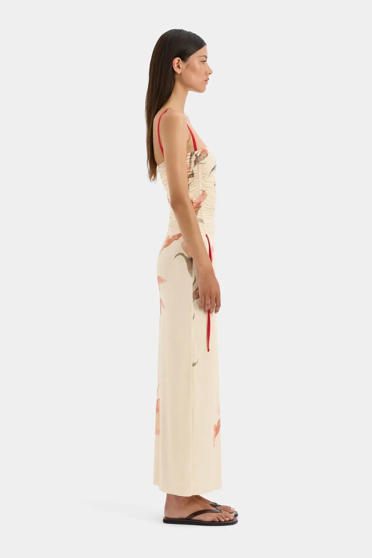 Sir The Label Hana Ruched Midi Dress Gladioli Print Size 10 photo 2