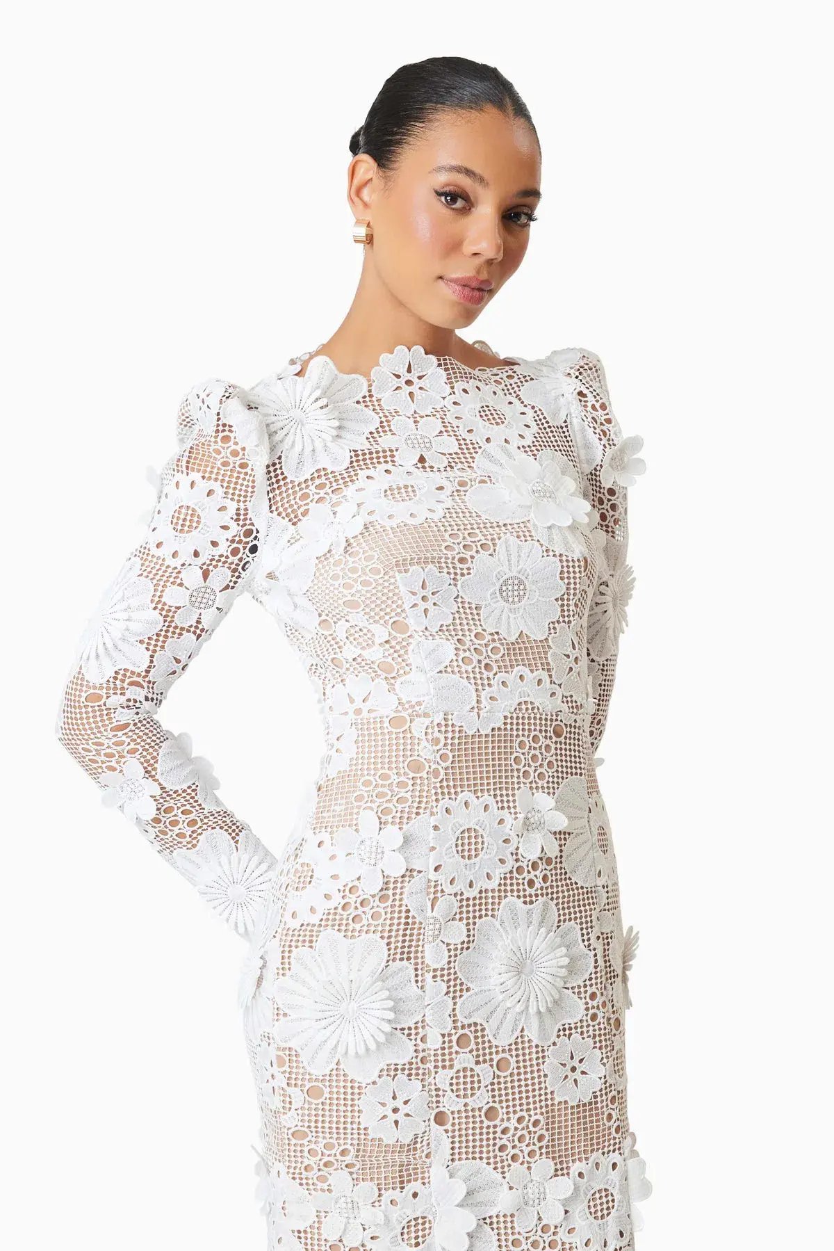 Elliatt Autumn Long Sleeve Midi Dress in White Size 10 photo 4
