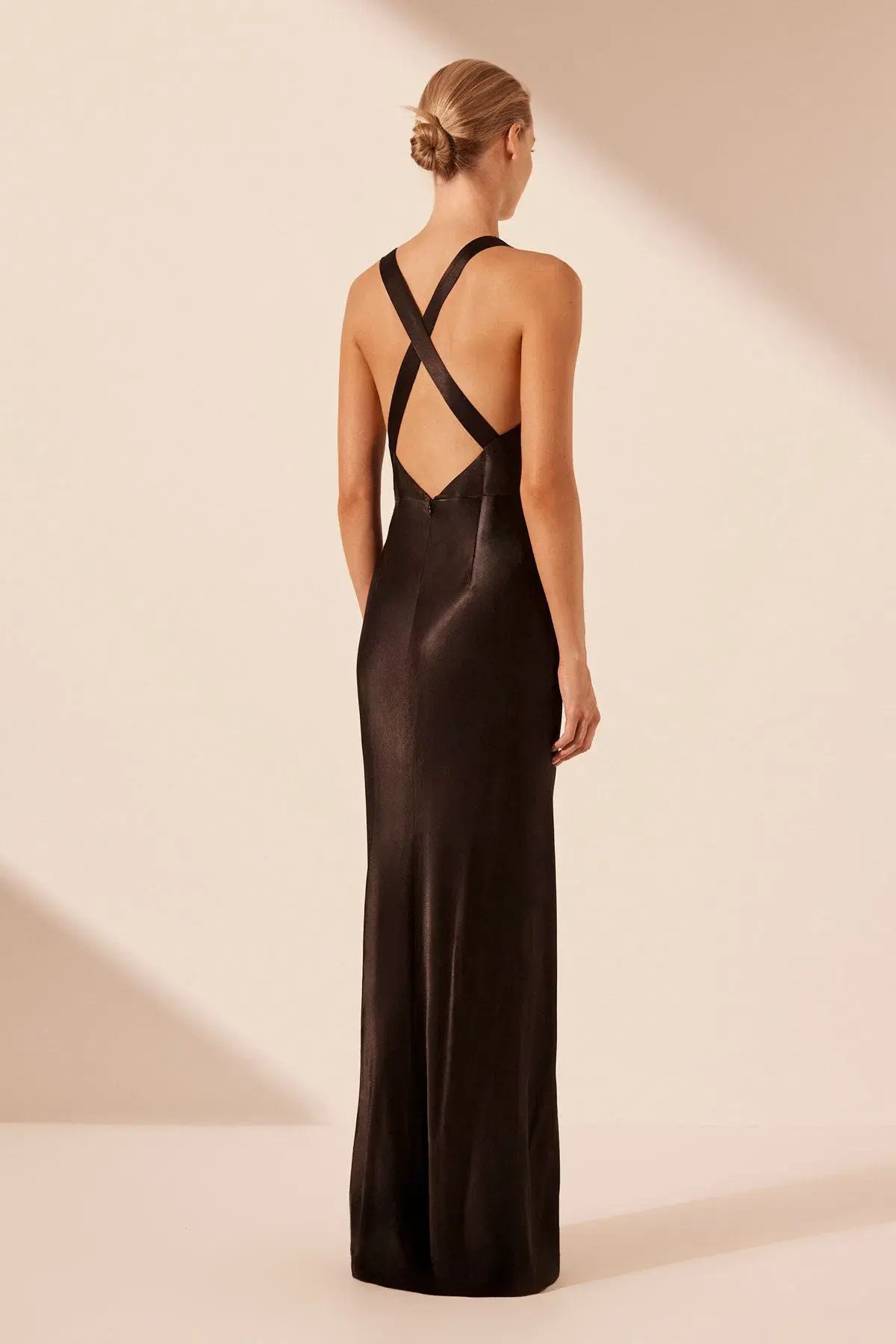 Shona Joy La Lune Plunged Cross Back Maxi Dress in Black Size 6 photo 2