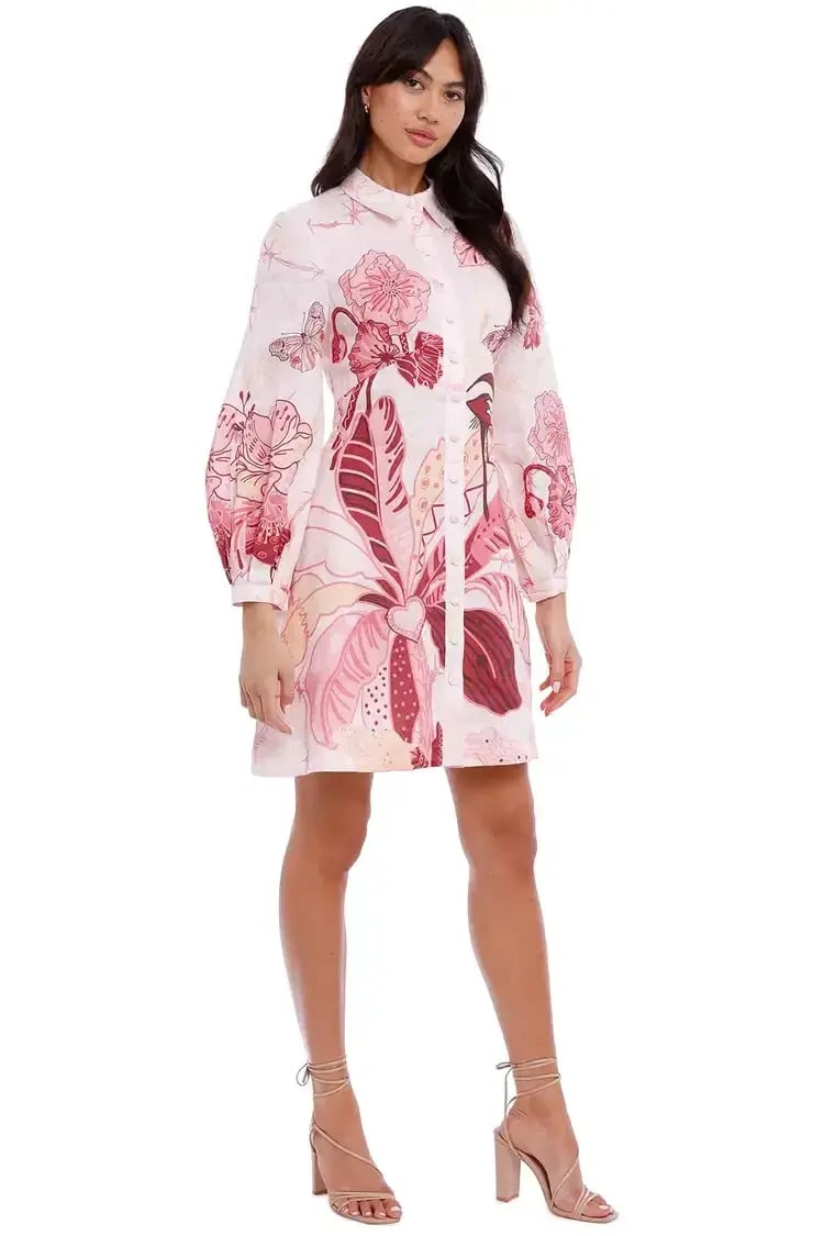 Leo Lin Amor Linen Mini Dress in Pink Size 14 photo 6