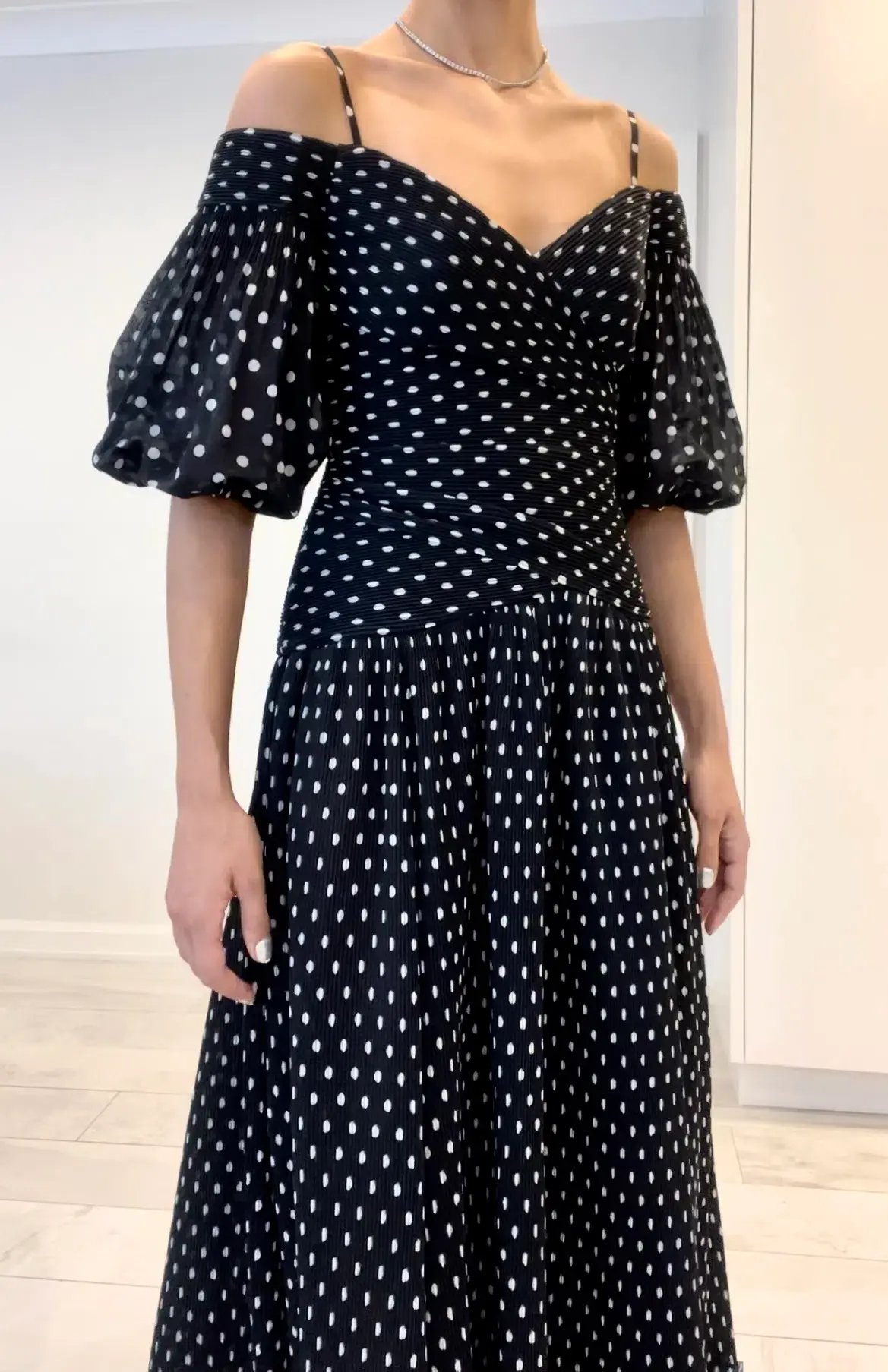 Zimmermann Polka Dot Plissé Chiffon Midi Dress Black Size 0 / AU 8 photo 3