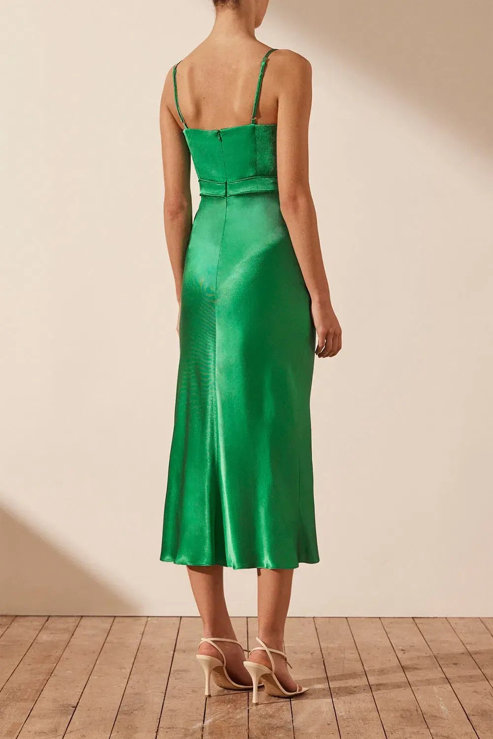 Shona Joy Lana Corded Ruched Midi Dress Tree Green Size 6 photo 3