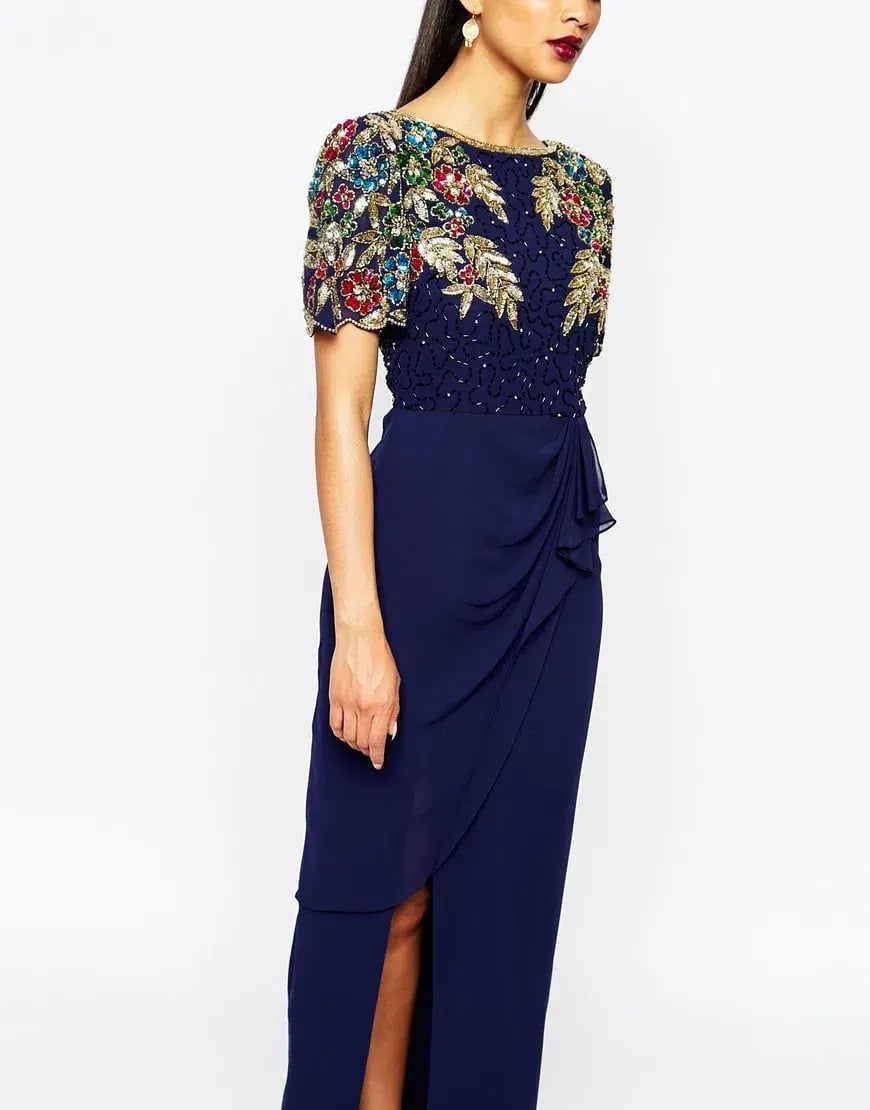 Virgos Lounge Ariann Embellished Maxi Navy Dress With Frill Wrap Skirt Navy Size AU 6 photo 3