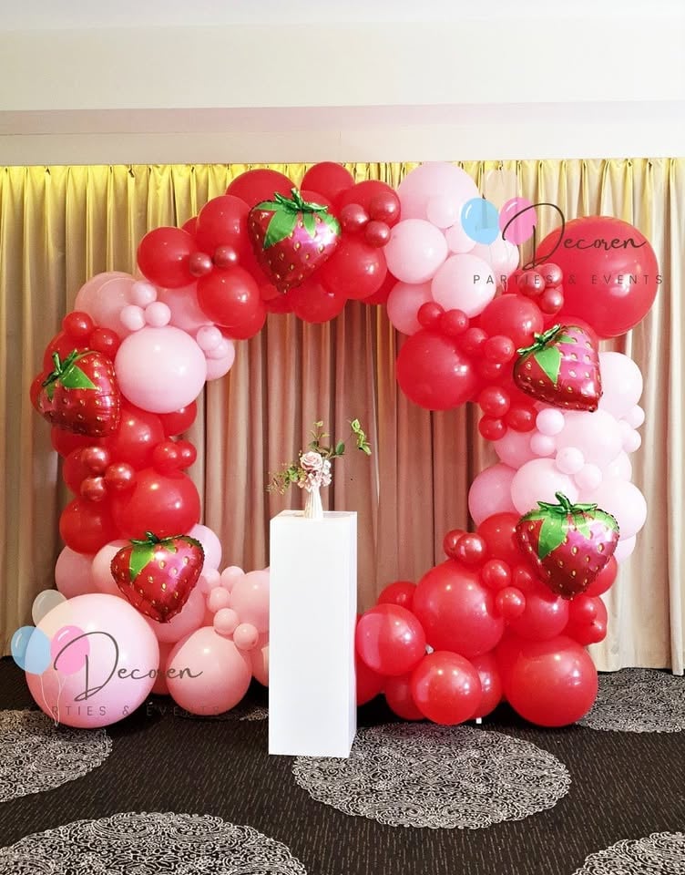 Strawberry Balloon Garland, Party backdrop and Plinths Hire photo 4