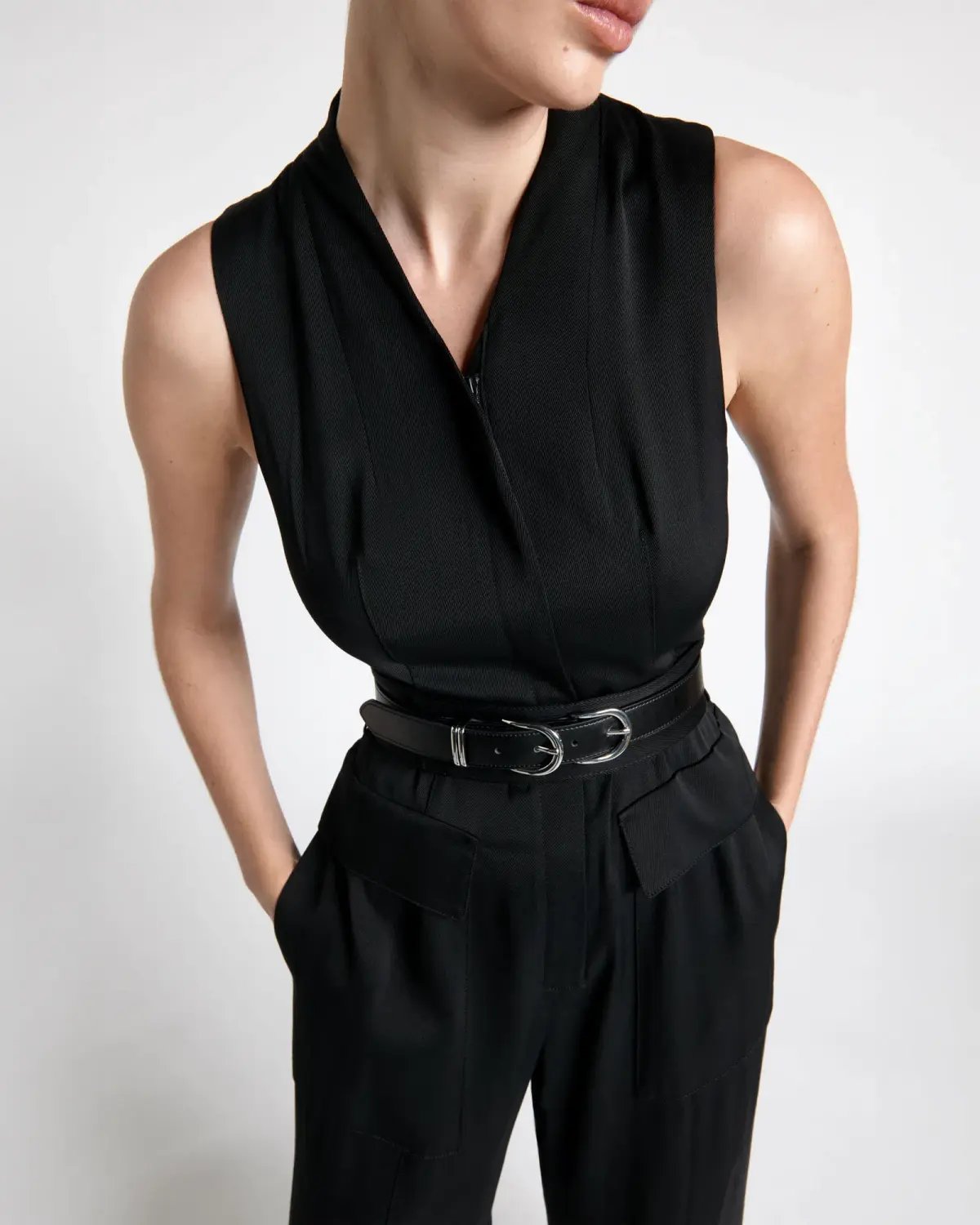 Cue Twill Utility Jumpsuit Black Size 14 photo 2