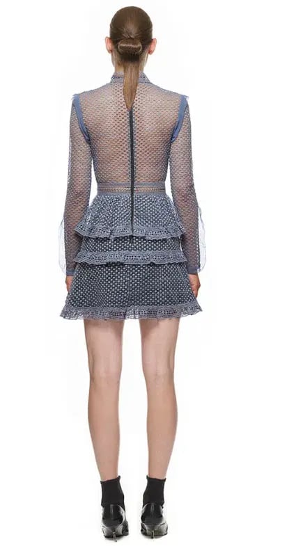 Self Portrait Dot Mesh Tiered Mini Dress Grey Size AU 6 photo 2