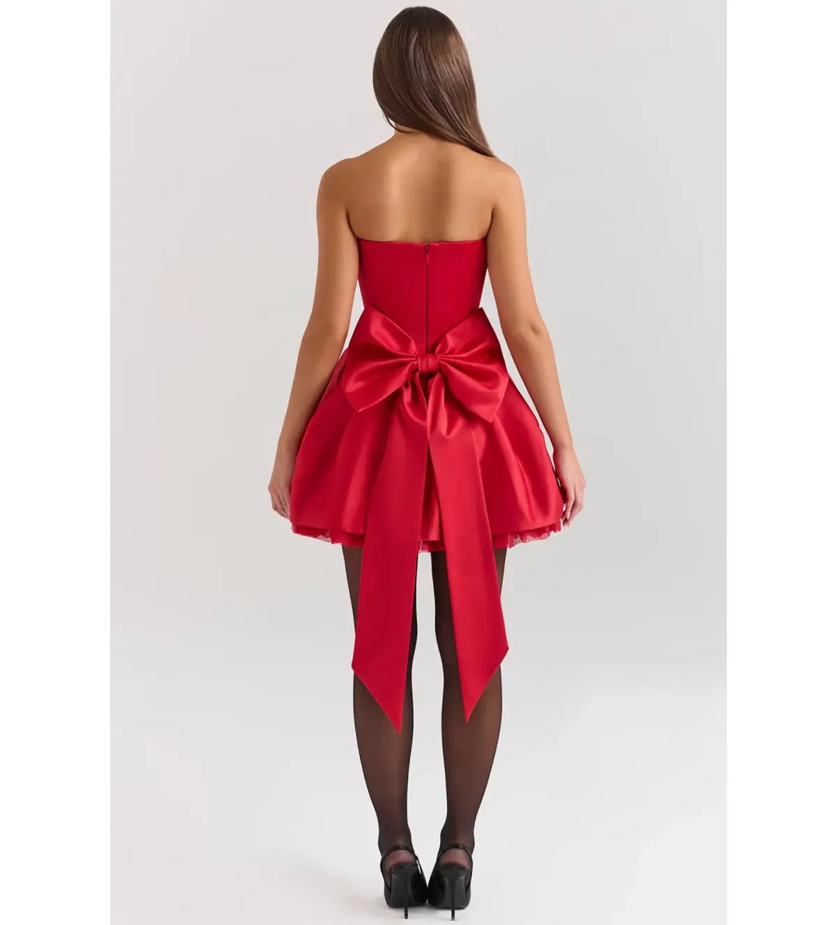 House Of CB Salome Satin Detachable Bow Mini Dress Holly Red Size L/AU 12 photo 5