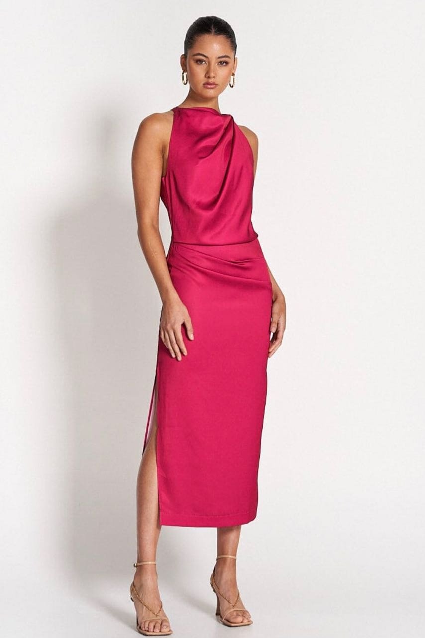 SOFIA THE LABEL AMELIE HIGH SATIN DRESS - PINK BERRY photo 3