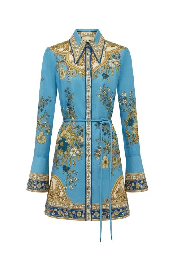 Alemais Cassie Mini Dress Blue Print Size 16 photo 4