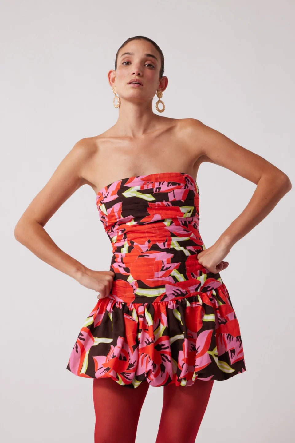 THE WOLF GANG DOLCIE STRAPLESS MINI DRESS - ROJO PRINT photo 2