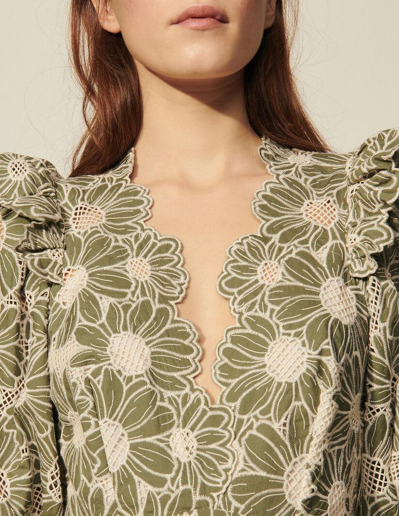 SANDRO embroidered floral green mini dress photo 6