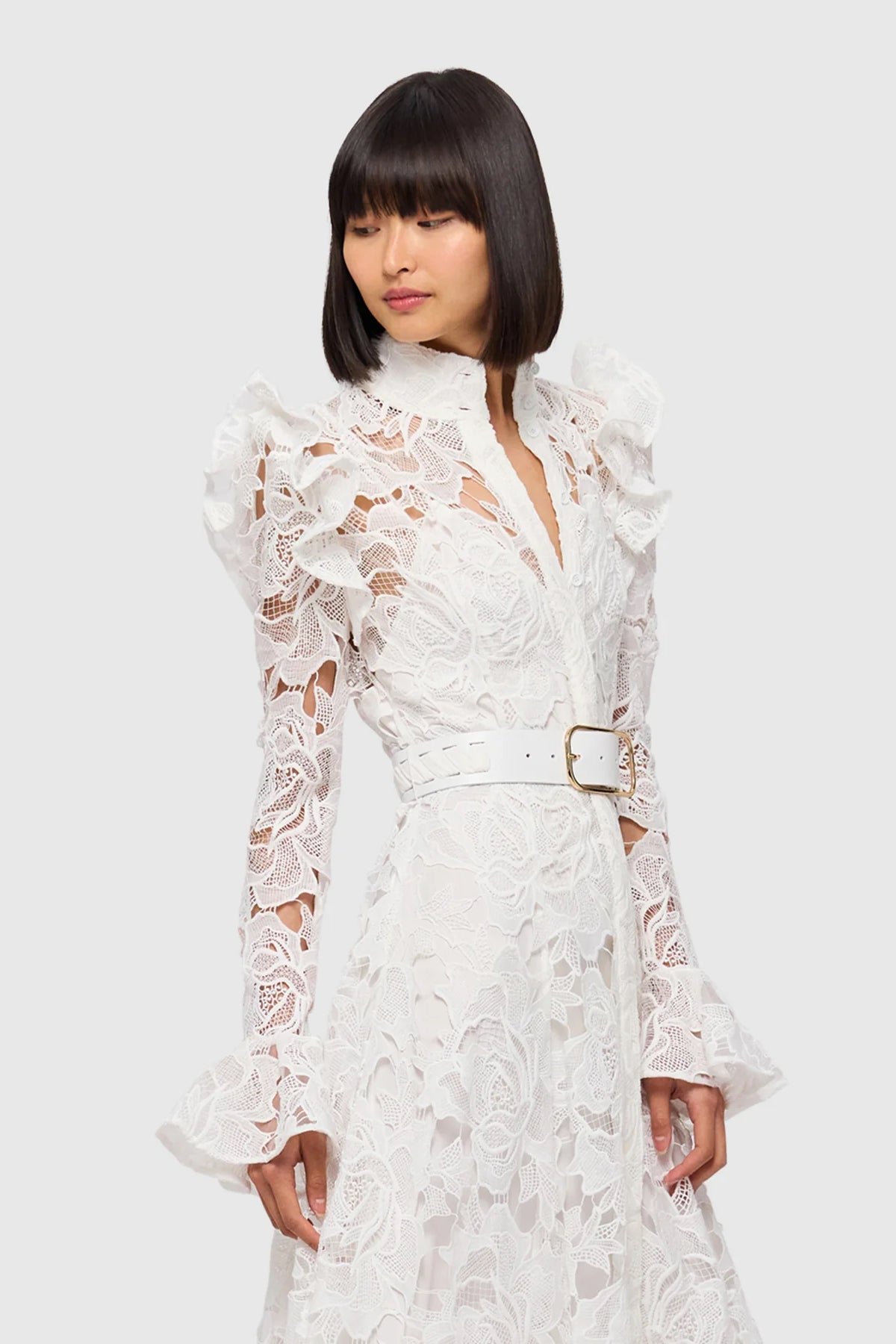 LEO LIN ALIYAH LACE BUTTERFLY SLEEVE MIDI DRESS - SNOW photo 2