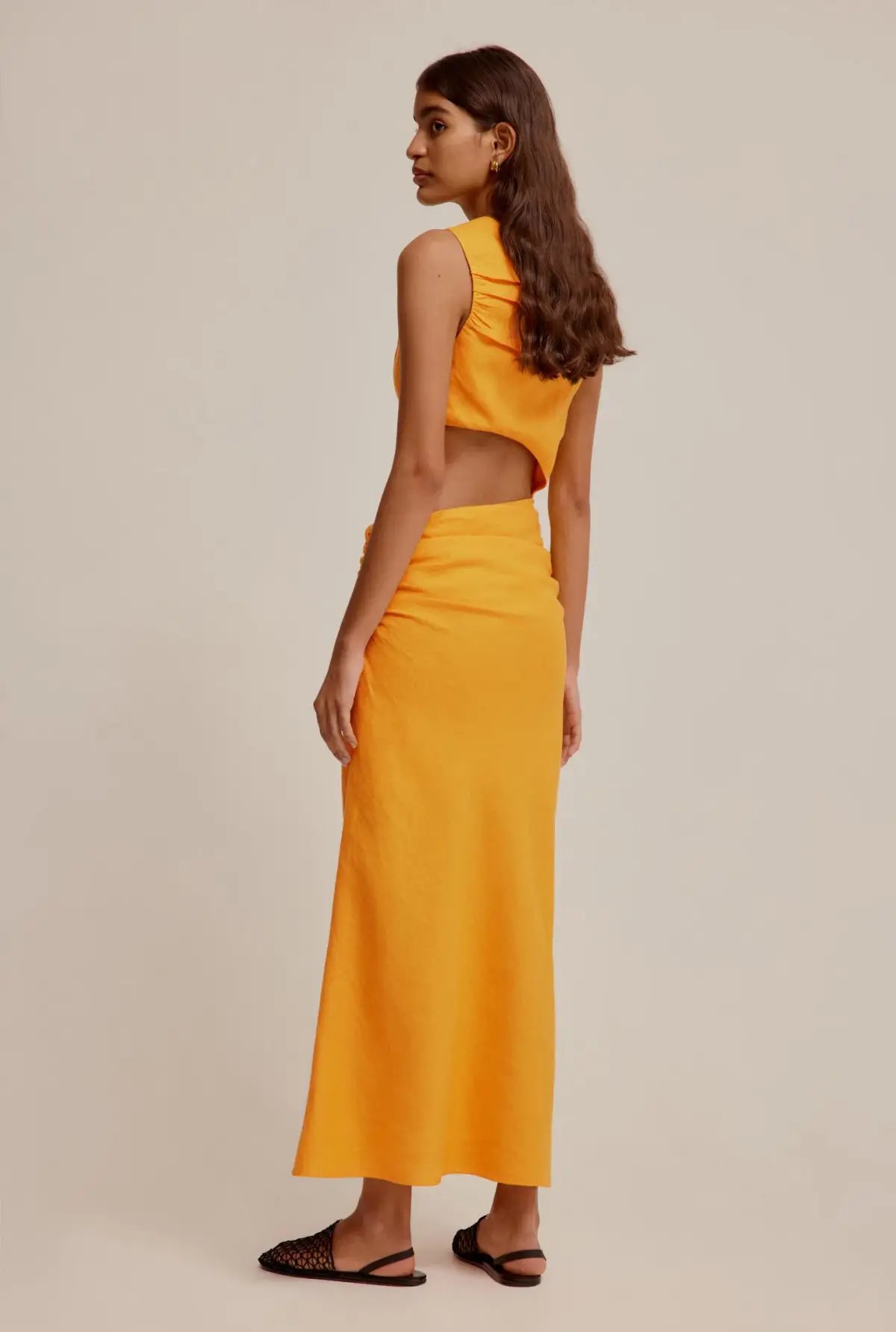 Venroy Linen Cut Out Dress Saffron Size M / AU 10 photo 2