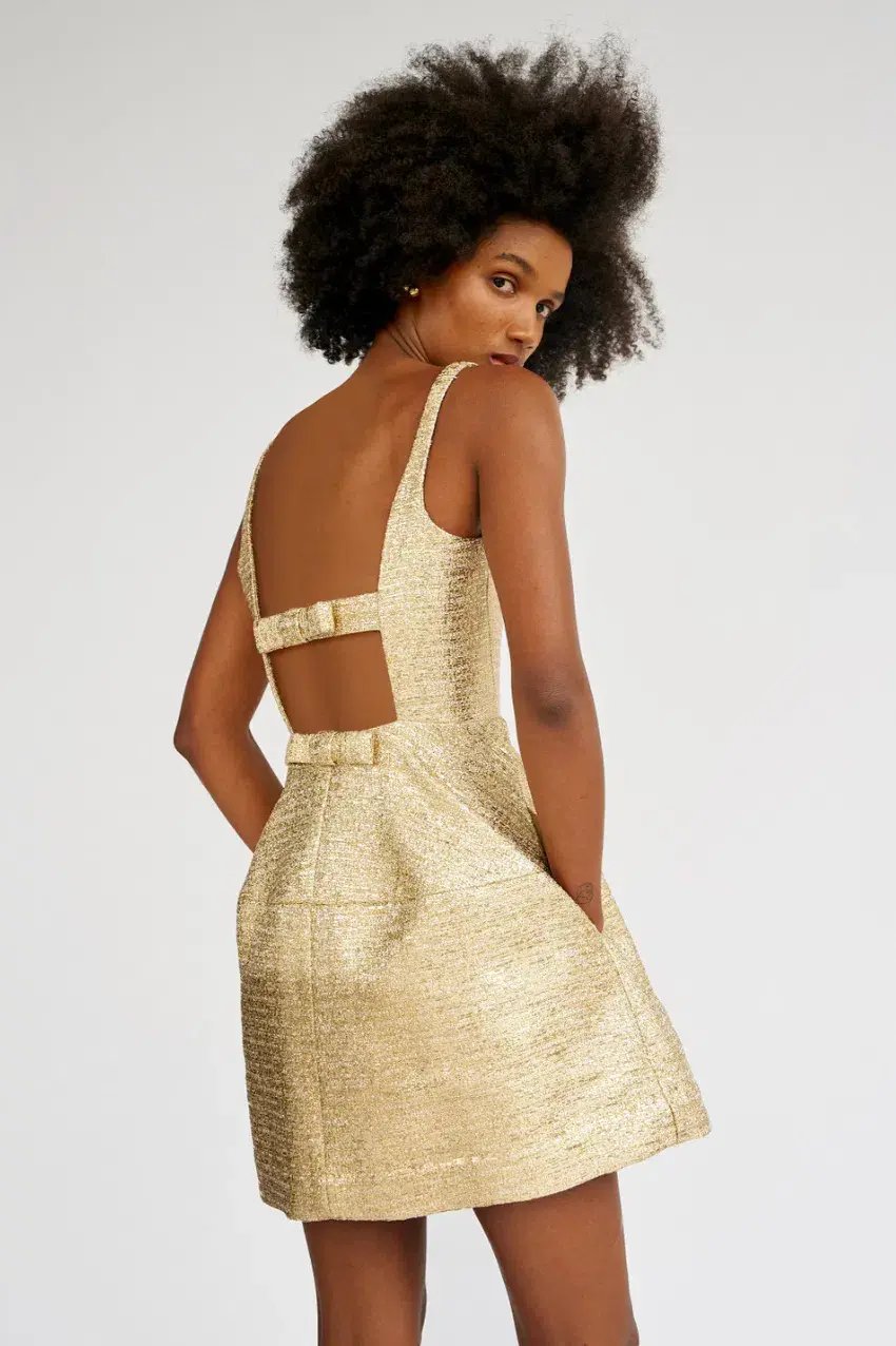 Oroton Metallic Mini Dress Gold Size 10 photo 4