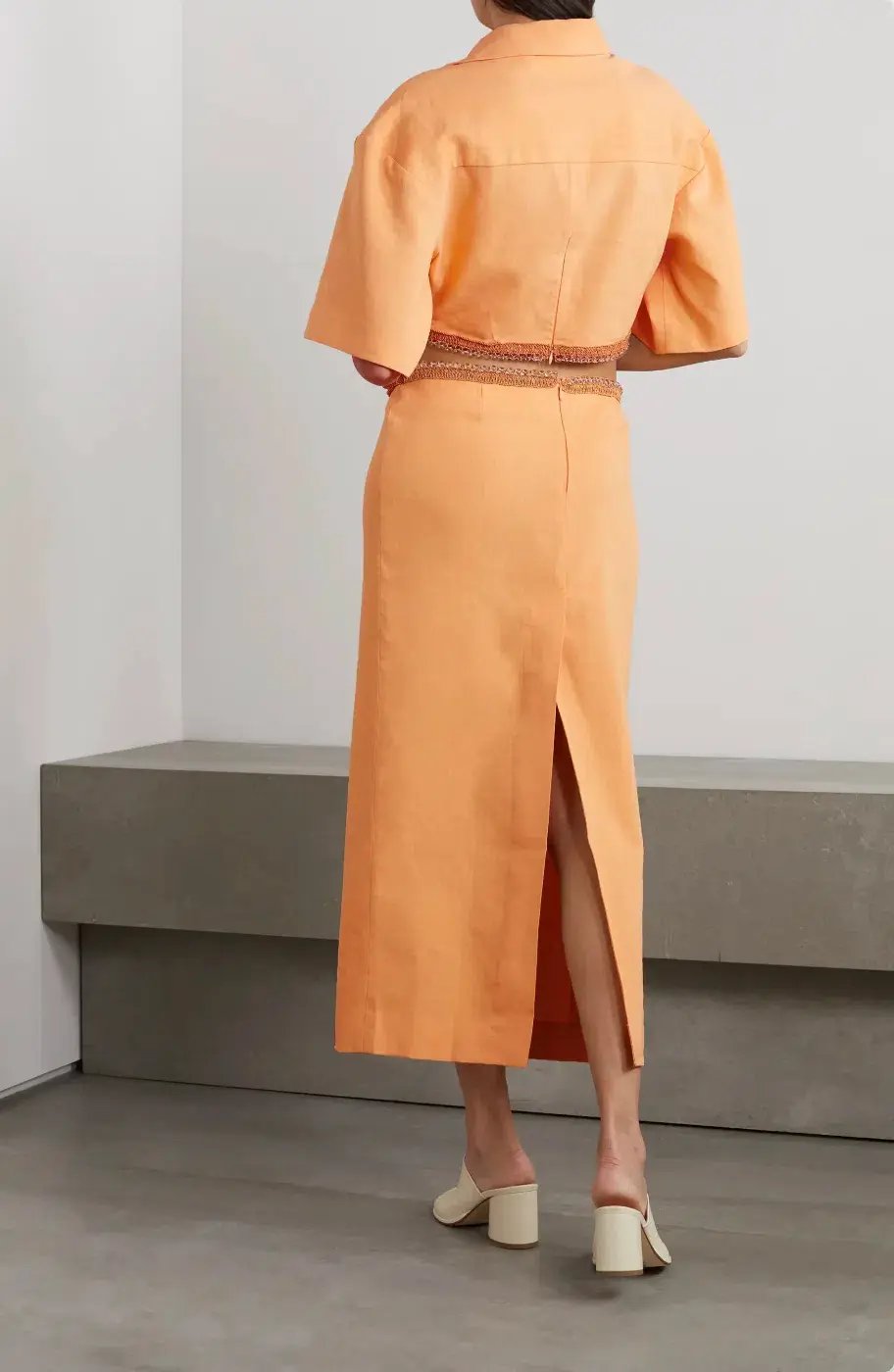Christopher Esber Beaded Torso Linen Shirt Dress Tangerine Size 4 photo 2