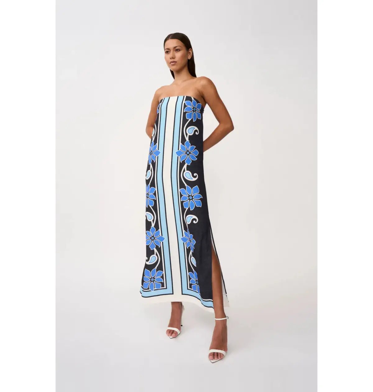 By Johnny Azure Granada Dress in Aqua Navy Ivory Size AU 6 photo 2