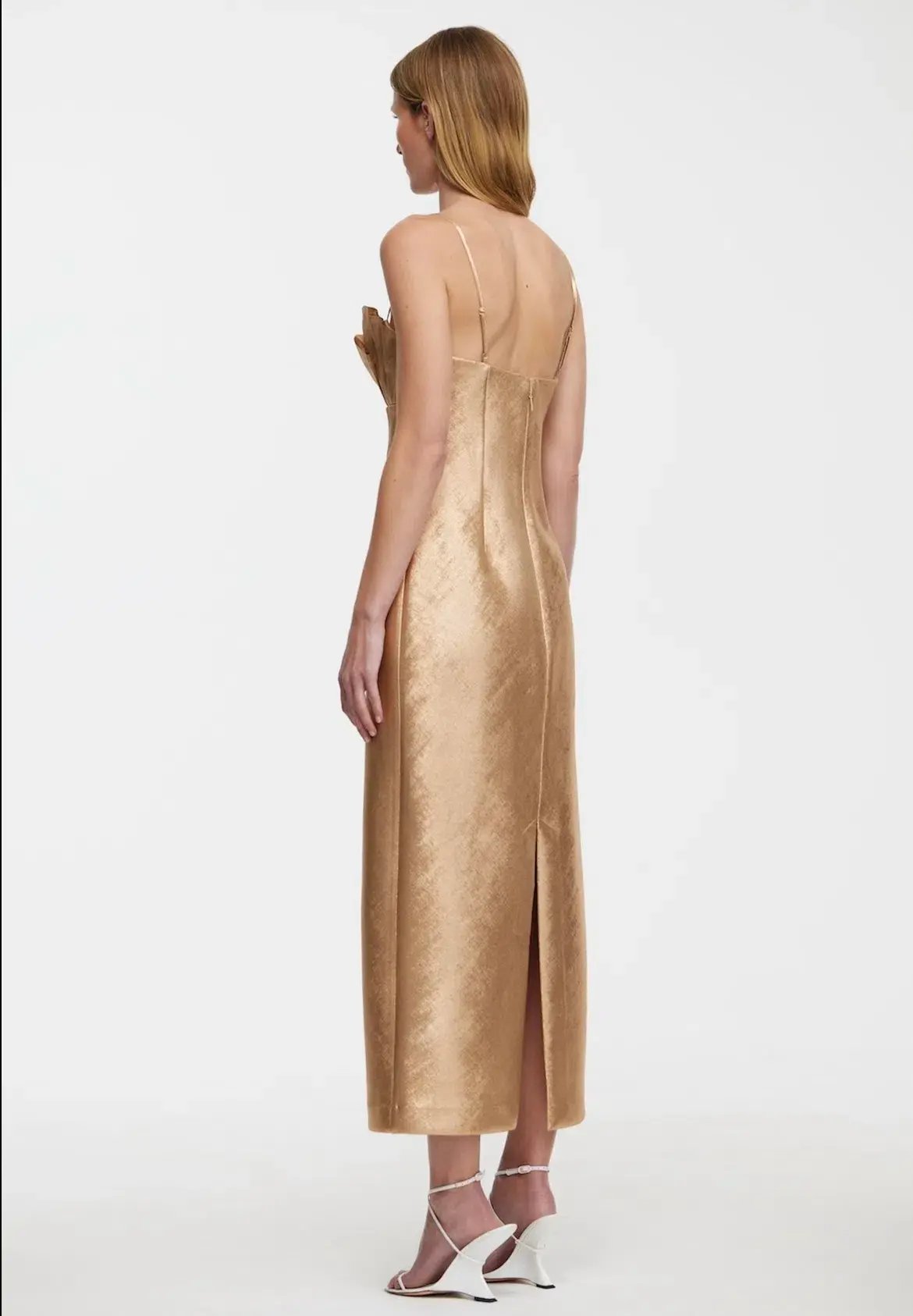 Acler Mahina Midi Dress Metallic Caramel Gold Size 8 photo 3