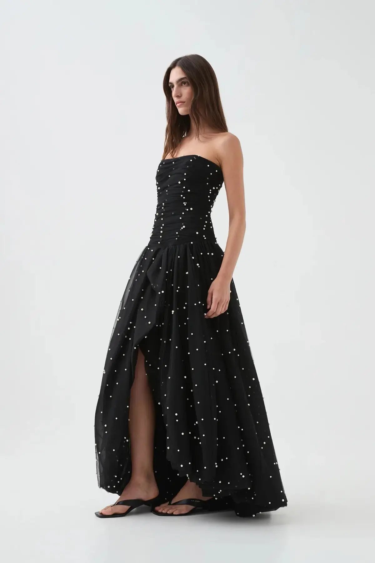 Aje Juniper Gown Dress Black Pearls Size 12 photo 3