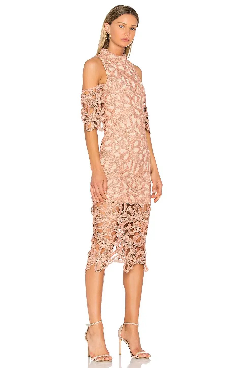 Elliatt Sight Embroidery Cold Shoulder Midi Dress Chalk Pink Size L / AU 12 photo 2