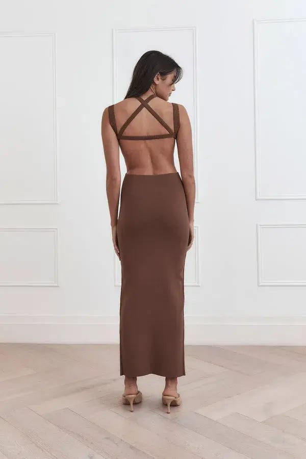San Sloane Celia Midi Dress Chocolate Brown Size 8 photo 2