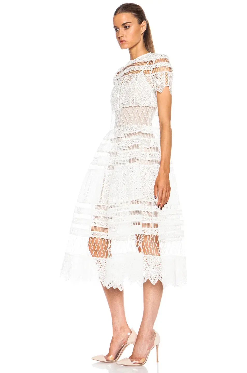 Zimmermann Riot Eyelet Bell Nylon Blend Midi Dress White Size 0 / AU 8 photo 2