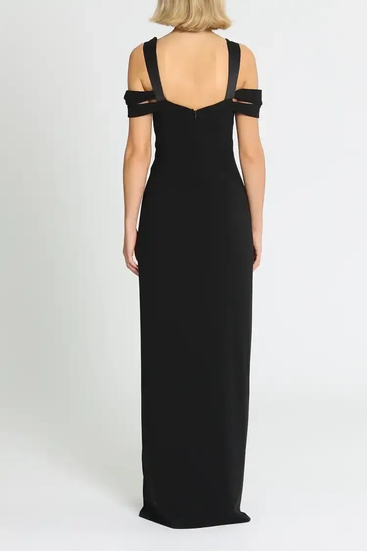 Halston Heritage Cold Shoulder Fitted Gown in Black Size 14 photo 4
