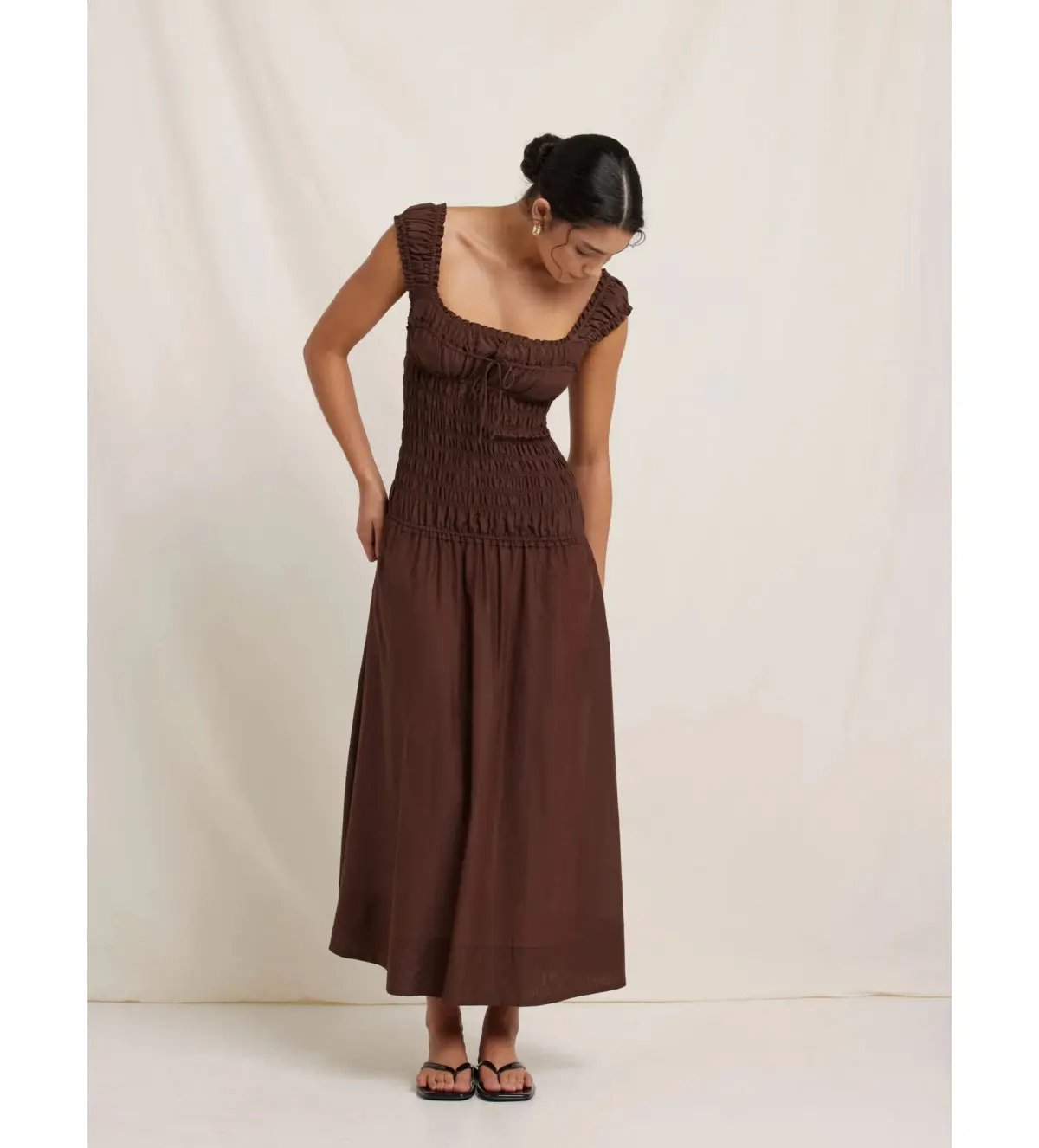 Peony Sonnet Pecan Midi Dress Brown Size M / AU 10 photo 2