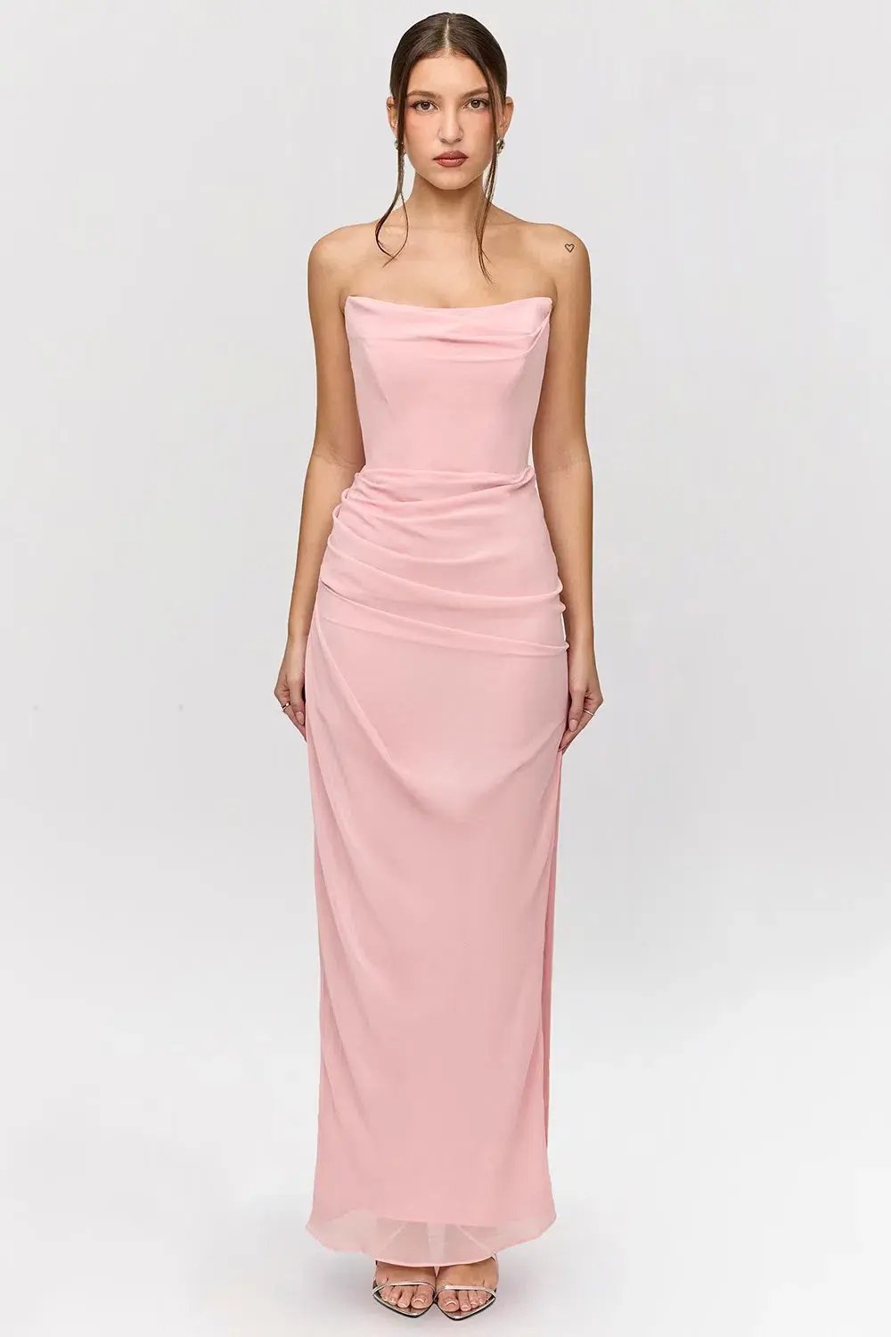 House Of CB Adrienne Georgette Strapless Gown in Pink Quartz Size 8 photo 2