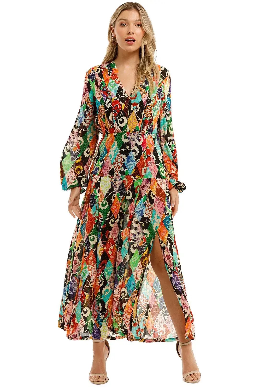 Rixo Autumn Patchwork Midi Dress, Size M photo 2
