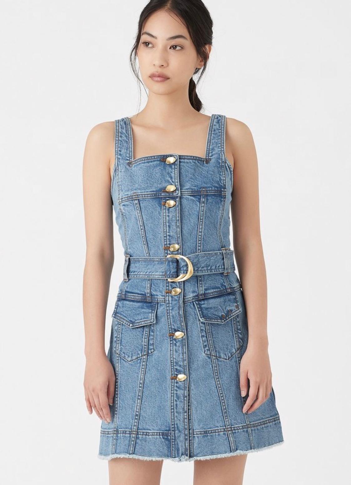 Aje Paperbark Denim Belted Mini Dress Blue Size 4 photo 2