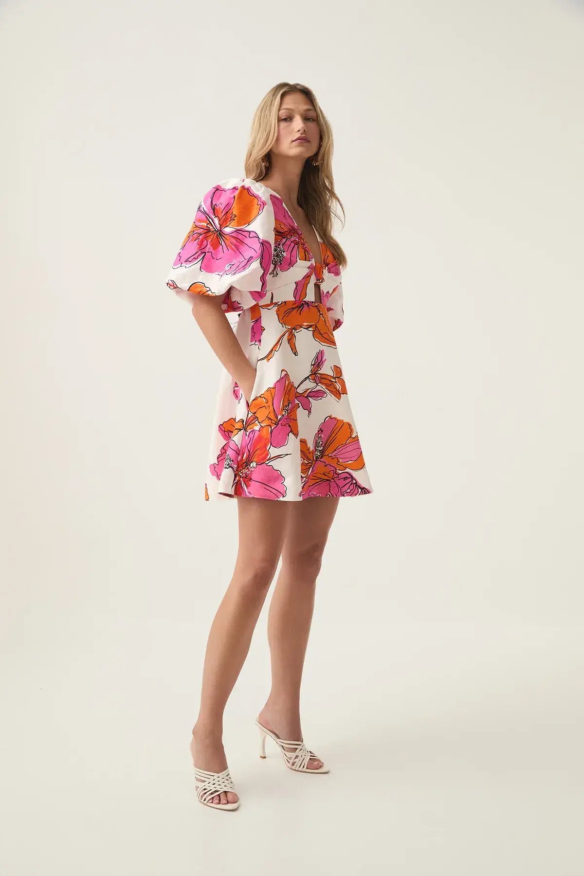 Aje Overflow Knotted Mini Dress Floral Pink Size 6 photo 3