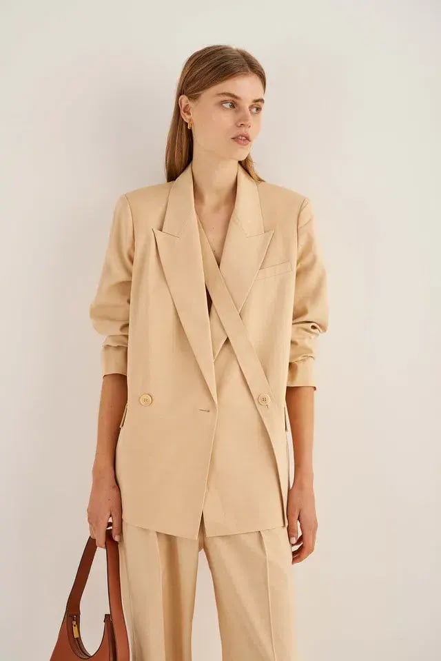 Oroton Double Breasted Blazer Pink Sand Size 6 photo 2