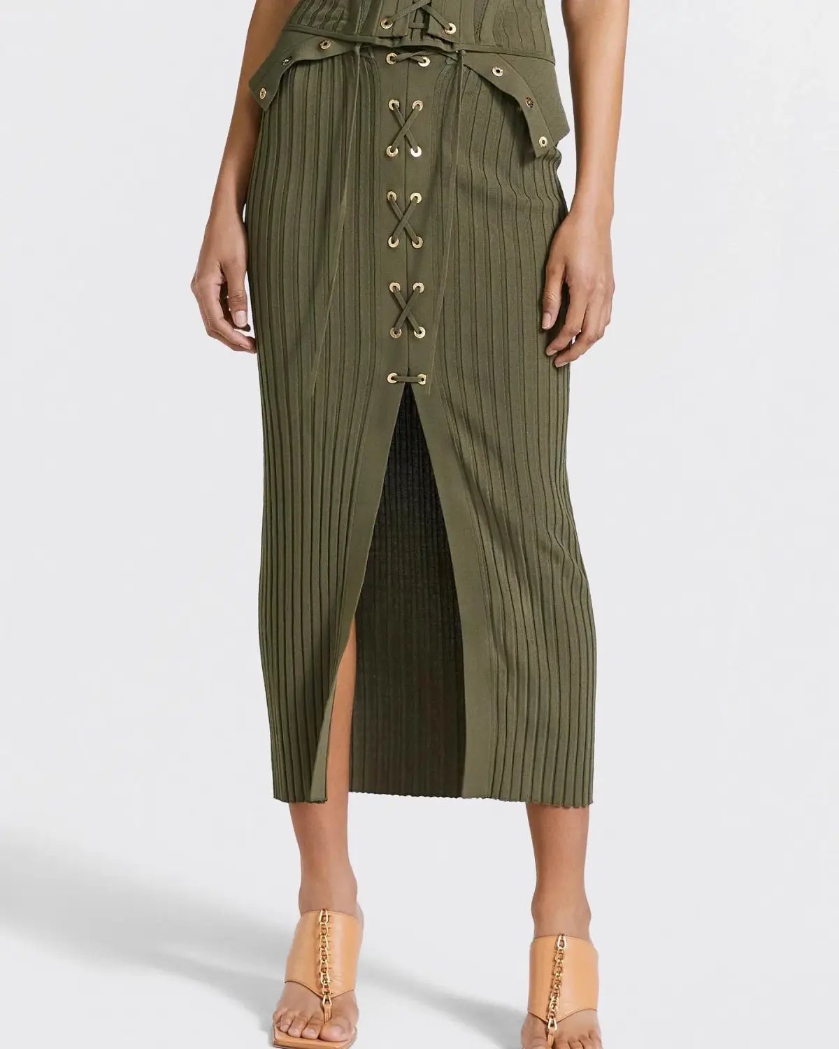 Dion Lee Lace up Eyelet Skirt Green Size 6 photo 2
