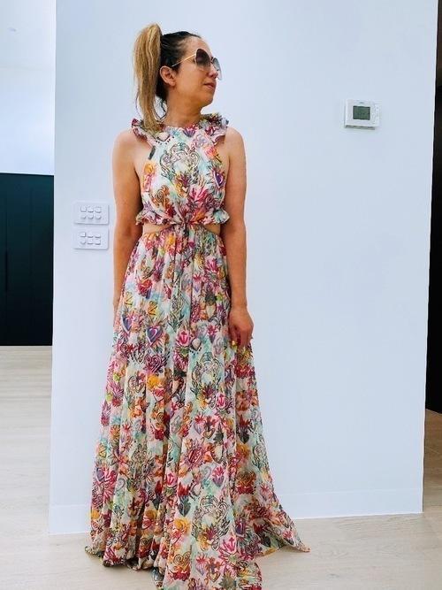 Zimmermann Lovestruck Ruffle Sleeveless Cutout Maxi Dress Print Size 0 photo 2