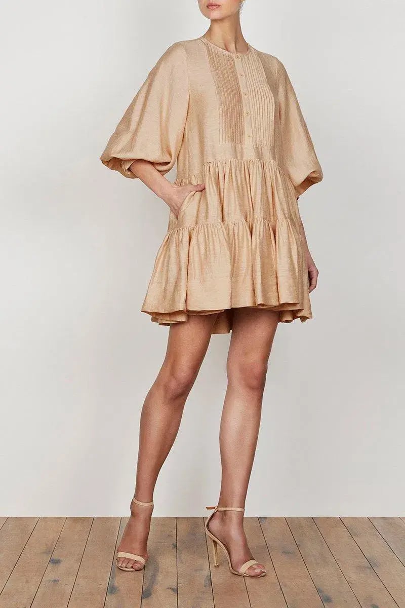 Shona Joy Savoye Linen Tuxedo Shirt Dress Biscuit Size10 photo 2