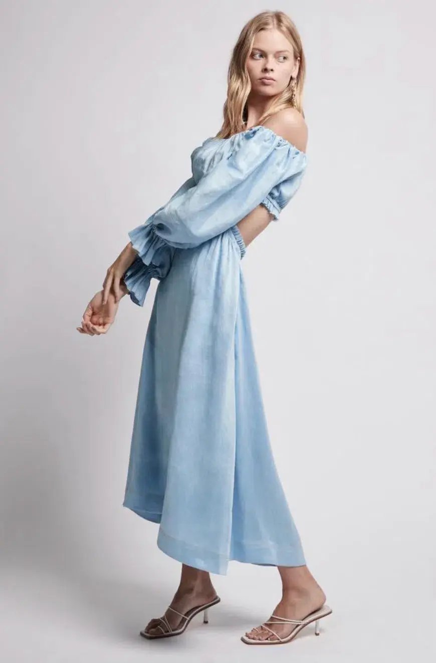 Aje Overture Blouson Midi Dress Blue Size 4 photo 2