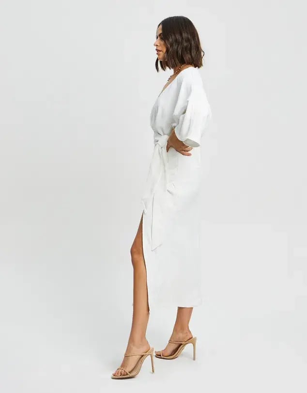 Tussah Midi Dress in White Size 8 photo 3