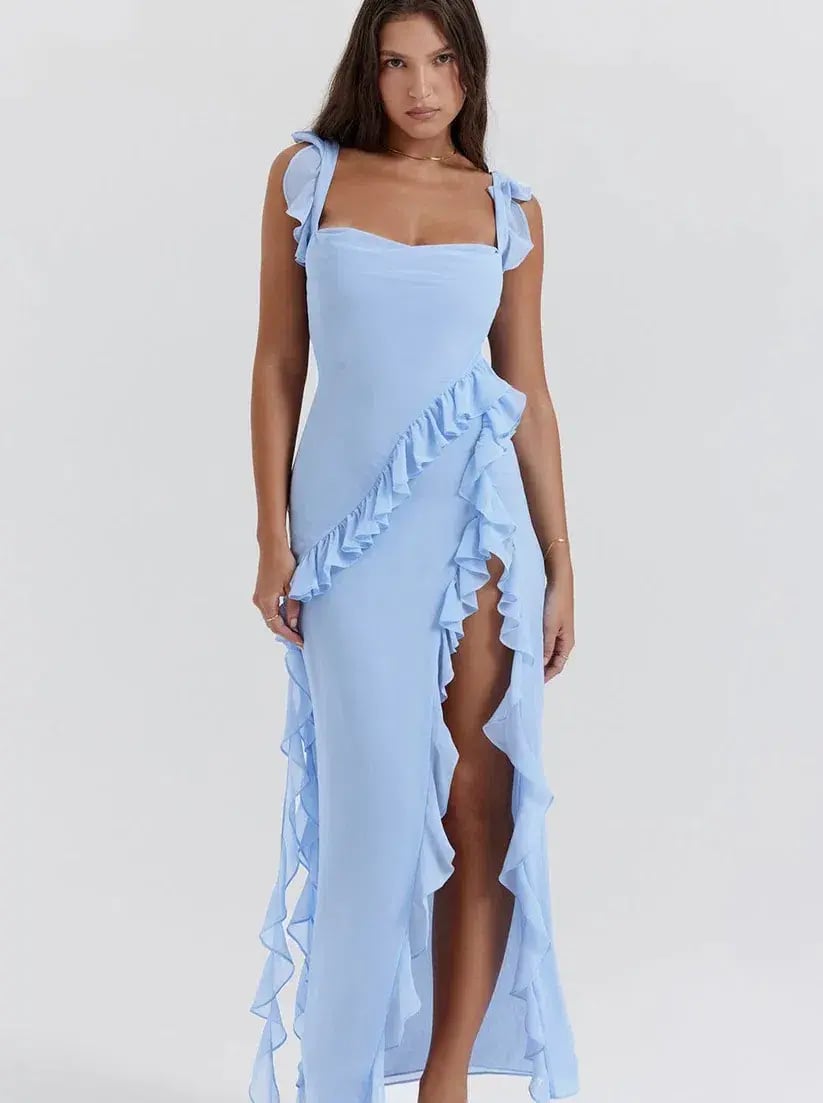 House Of CB Ariela Ruffle Maxi Dress in Soft Blue Size M / AU 10-12 photo 3