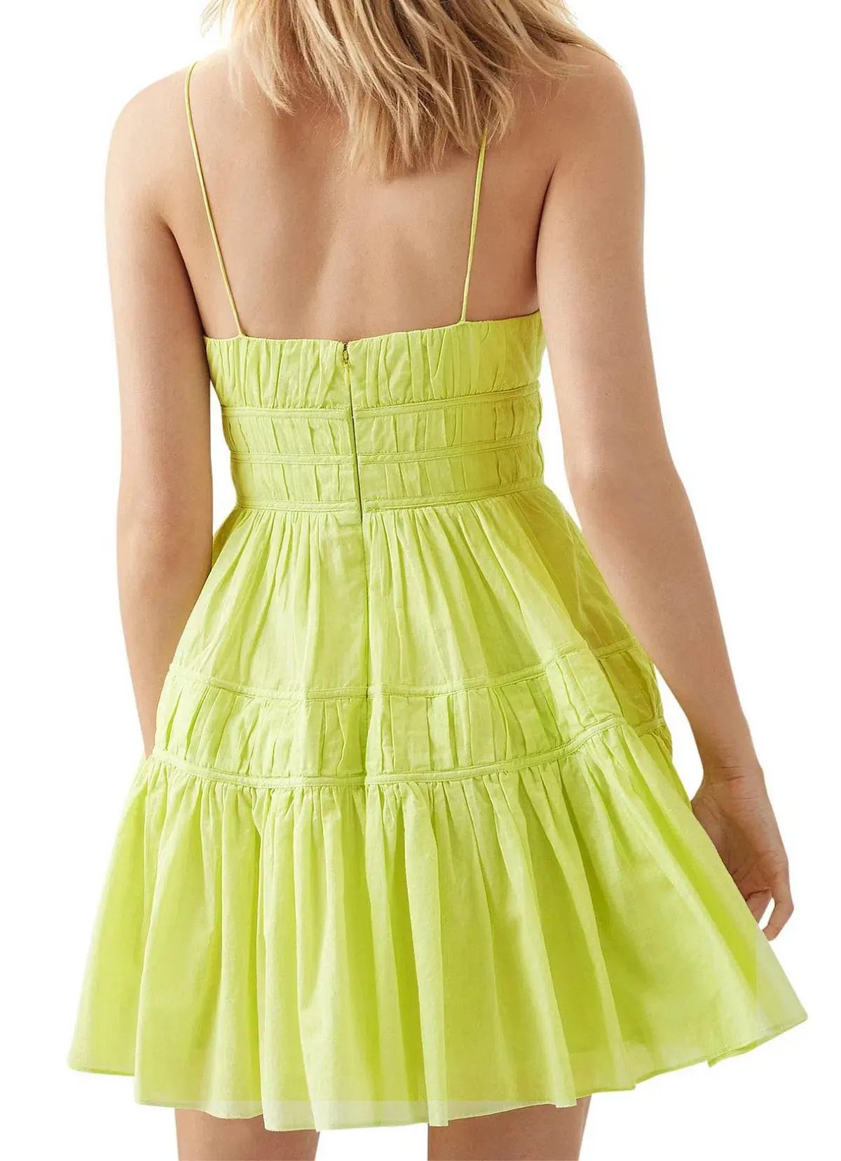 Aje Grace Tiered Dress in Light Lemon Green Size 6/XS photo 3