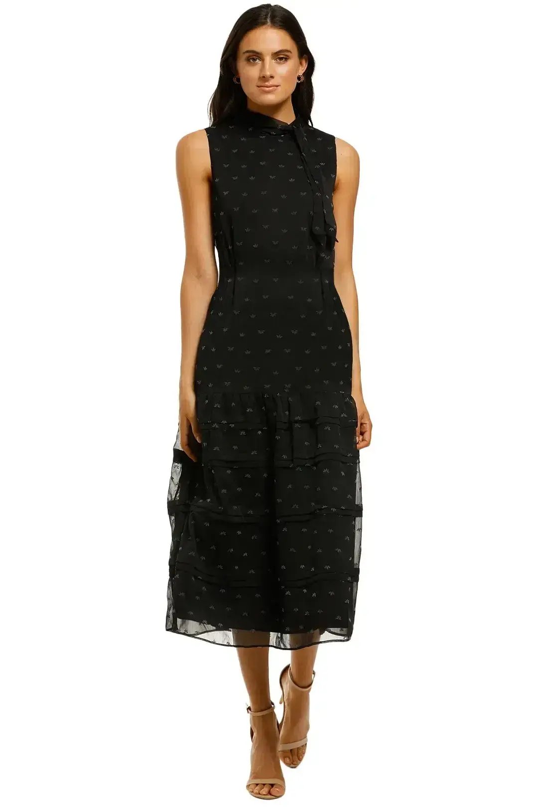 Stevie May Blackbird Midi Dress in Black Flocking Size 10 photo 4