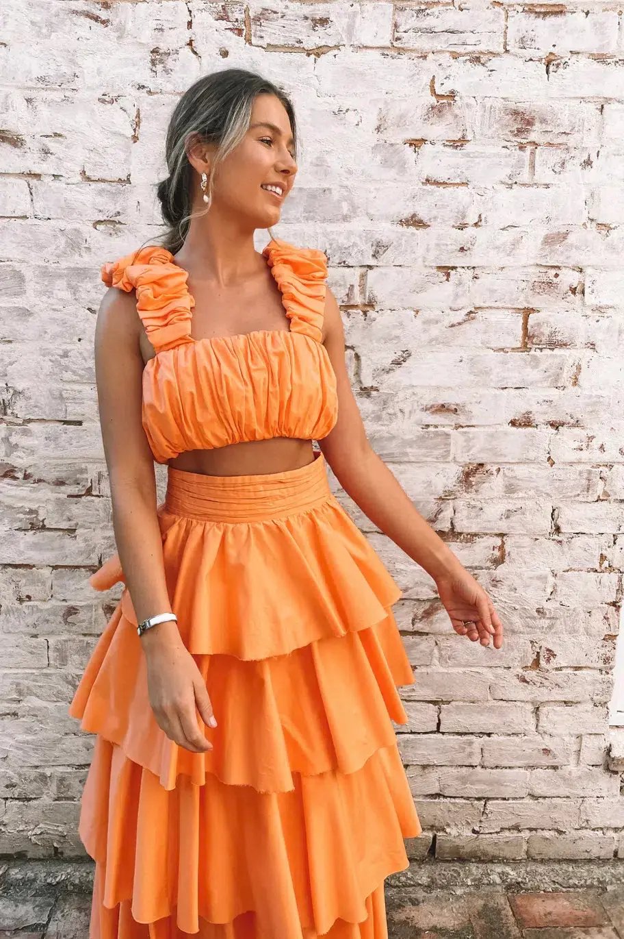 Aje  Medina Ruched Set Mandarin Orange Size 12 photo 3
