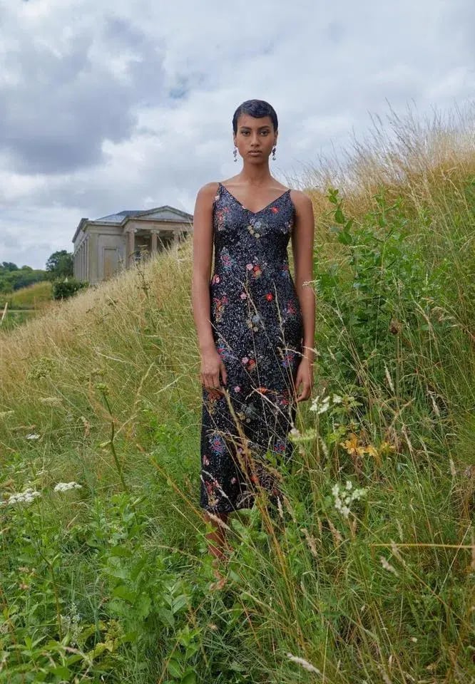 Erdem X H&M Sequin Midi Dress Floral Size 8 photo 2