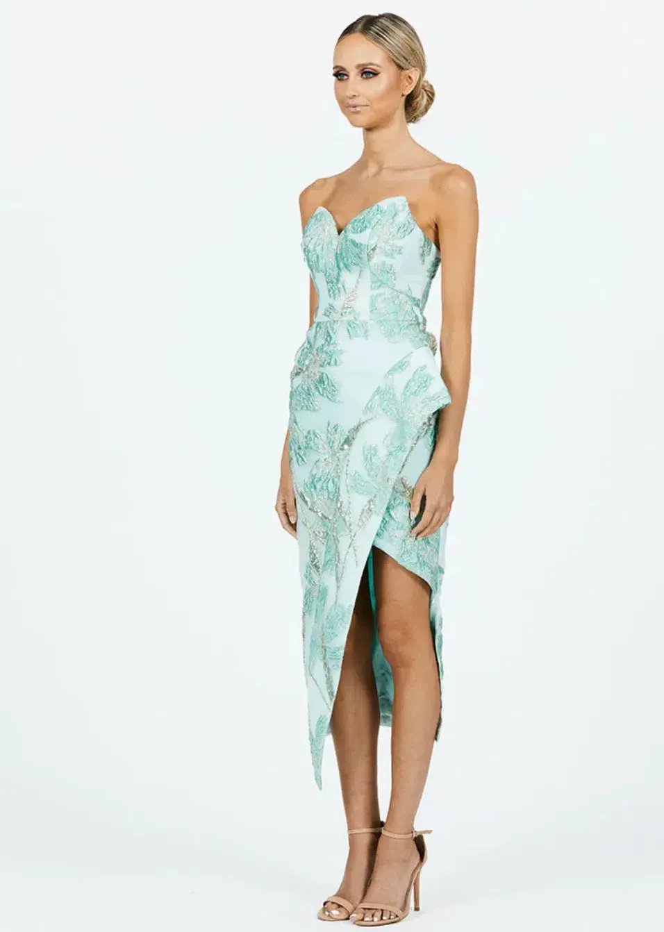 Bariano Adelina Metallic Midi Dress Turquoise Size 10 photo 2