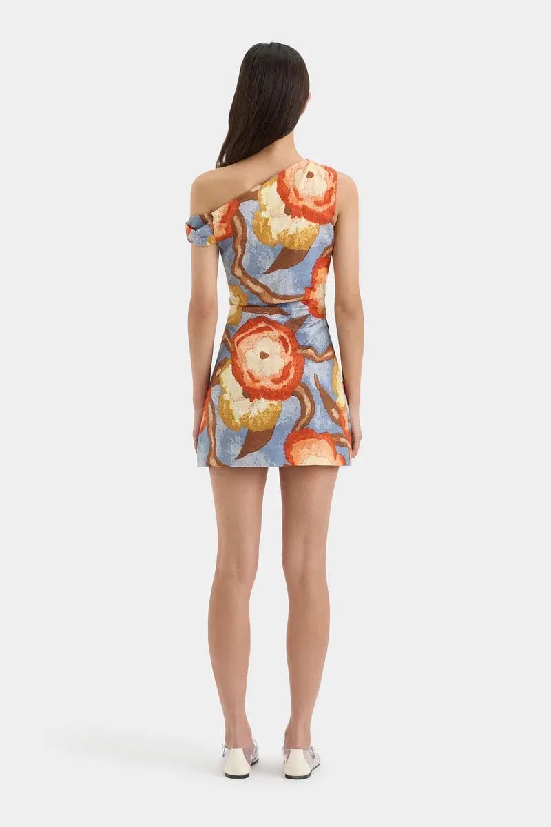Sir the Label Avery Twist Mini Dress Blue & Orange Camellia Print Size 3/ AU 12 photo 4