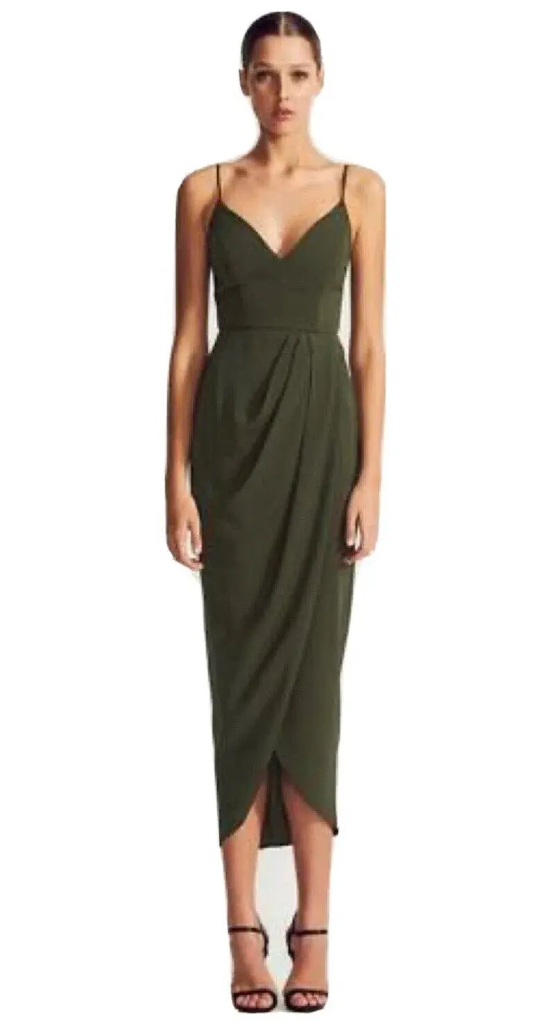 Shona Joy Core Cocktail Draped Maxi Dress Khaki Size 14 photo 3