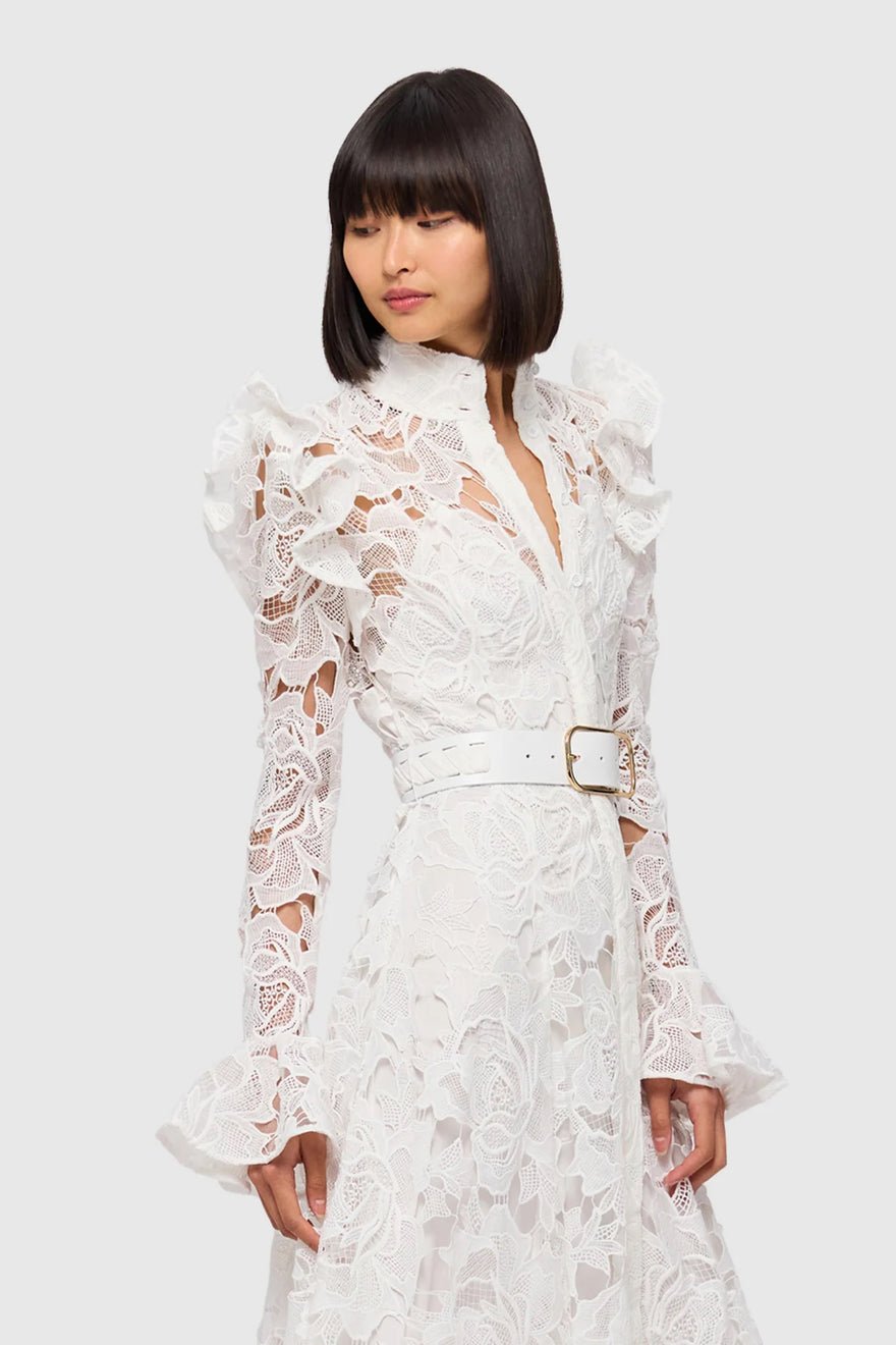 Leo Lin Aliyah Lace Butterfly Sleeve Midi Dress - Snow photo 3