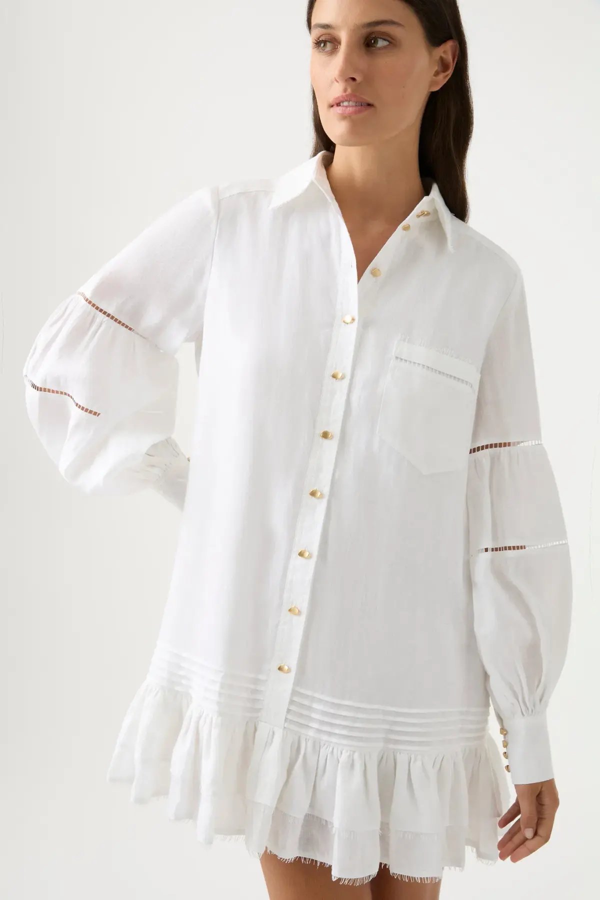 Aje Lotus Shirt Mini Dress Ivory Size 10 photo 2