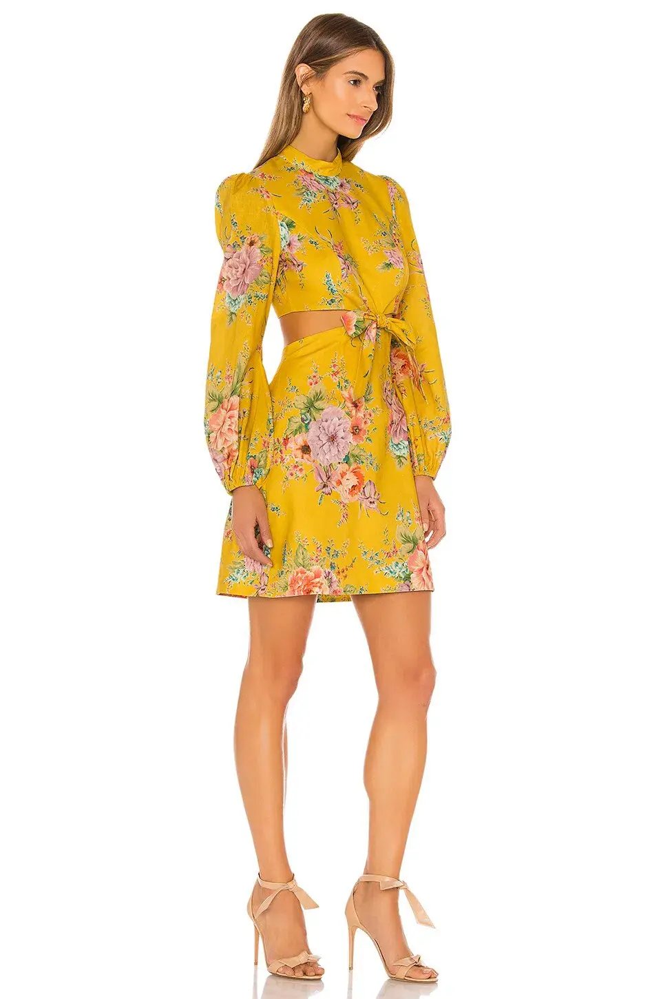 Zimmermann Zinnia Bow Cut Out Short Dress Golden Floral Size 1 / AU 10 photo 2